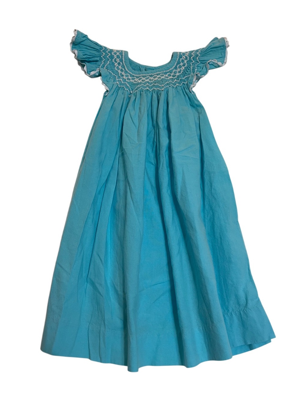Light Aqua Smocked Flutter-Sleeve Kids Dress